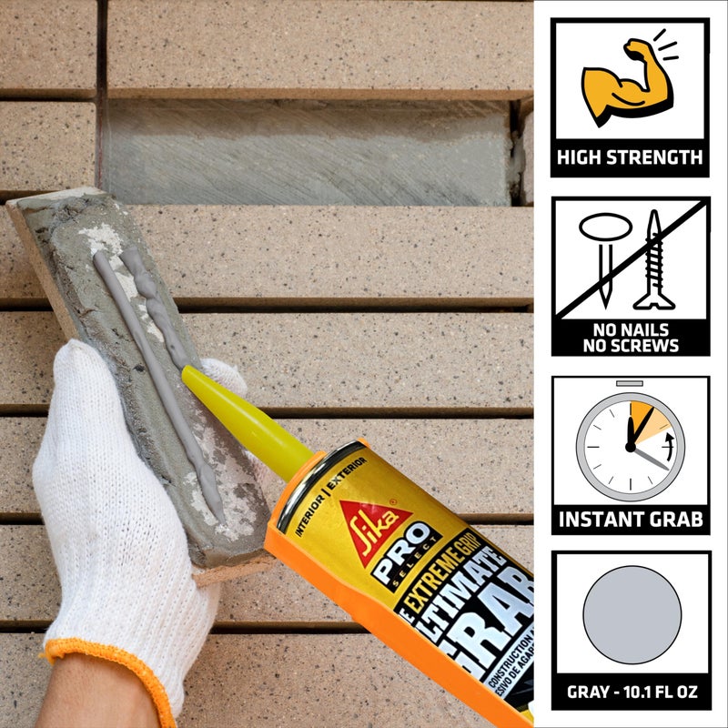 Sika SikaBond - Ultimate Grab Instant Polyurethane Adhesive - Gray - Ideal for Indoor and Outdoor use - Waterproof and Water immersible - 10.1 fl.oz - Image 2
